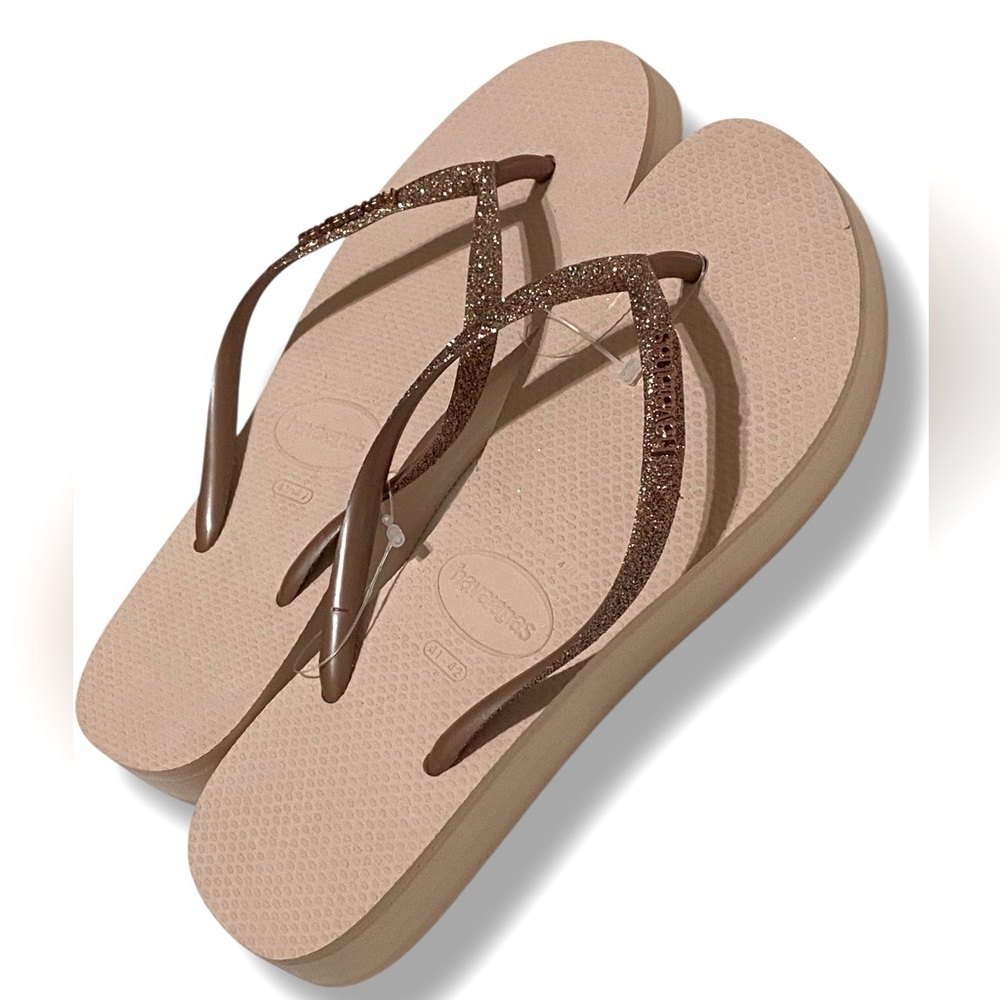 Havaianas Rose Gold Glittery Flip Flops